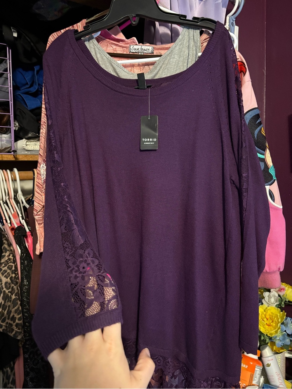 Torrid NWT Deep Purple Lace-Trim Knit Pullover